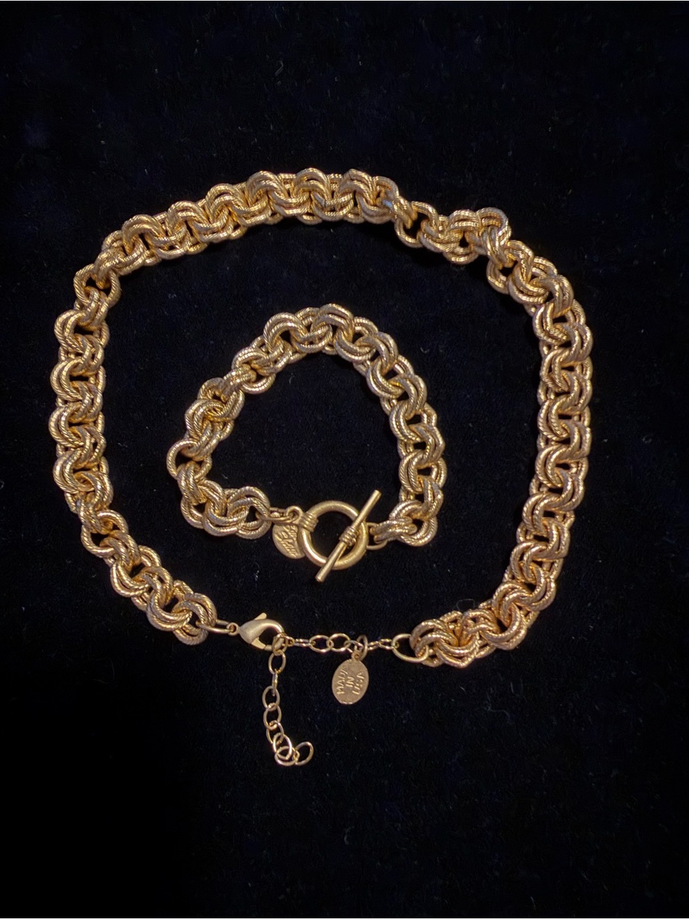 Chunky Gold-Tone Rope Chain Necklace and Bracelet Set
